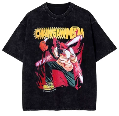 Chainsaw Man Denji Vintage Grafik T-Shirt Anime Shirt Vintage Herren T-Shirt Reine Baumwolle Freizeit Sport Harajuku Sommer Neu 2025