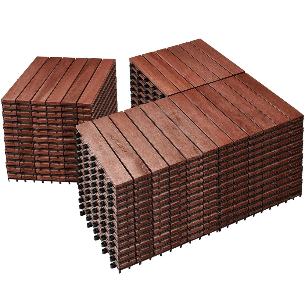 54 PCS Solid Acacia Wood Interlocking Deck Tiles - 12