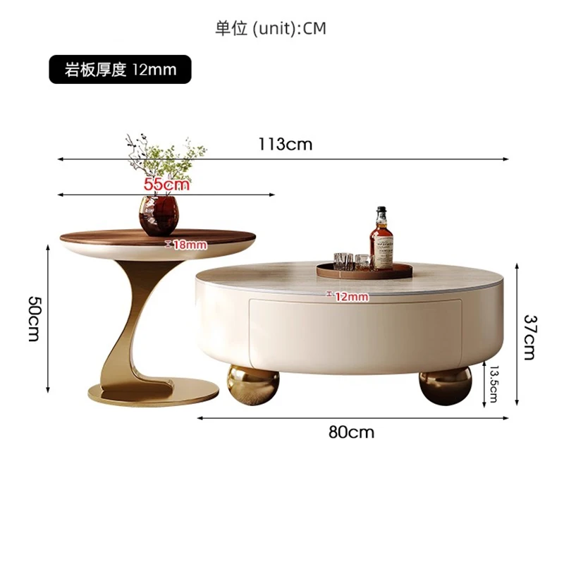 c13-Nordic Creative Coffee Tables Mid-Century Style High-End Designer Coffee Table Set Solid Wood & Rock Slab Home Furniture