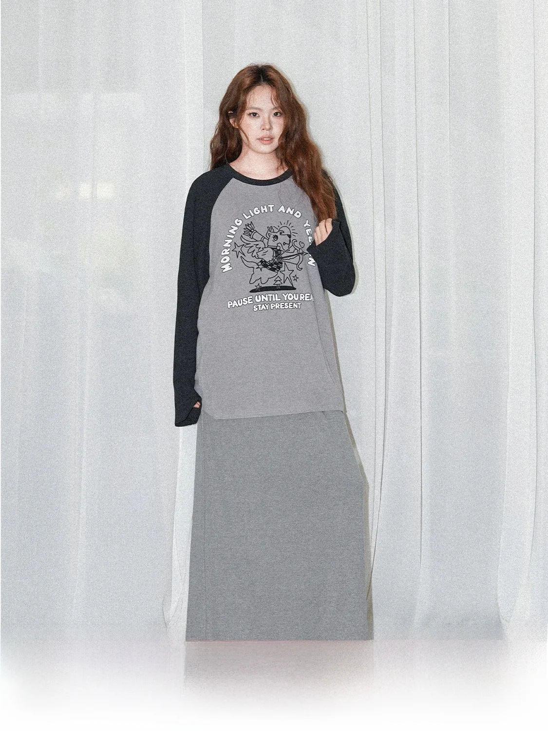 

JINGU Long Sve round Ne fiti Color Colion oulder Insertion Loose Fit Women's T-irt Cusized Lettering