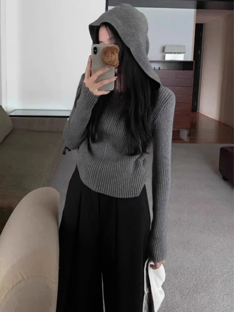 Novo sólido casual camisola com capuz roupas de inverno feminino coreano todos os jogos jumper pull femme fino ajuste ​ pulôveres de malha da moda