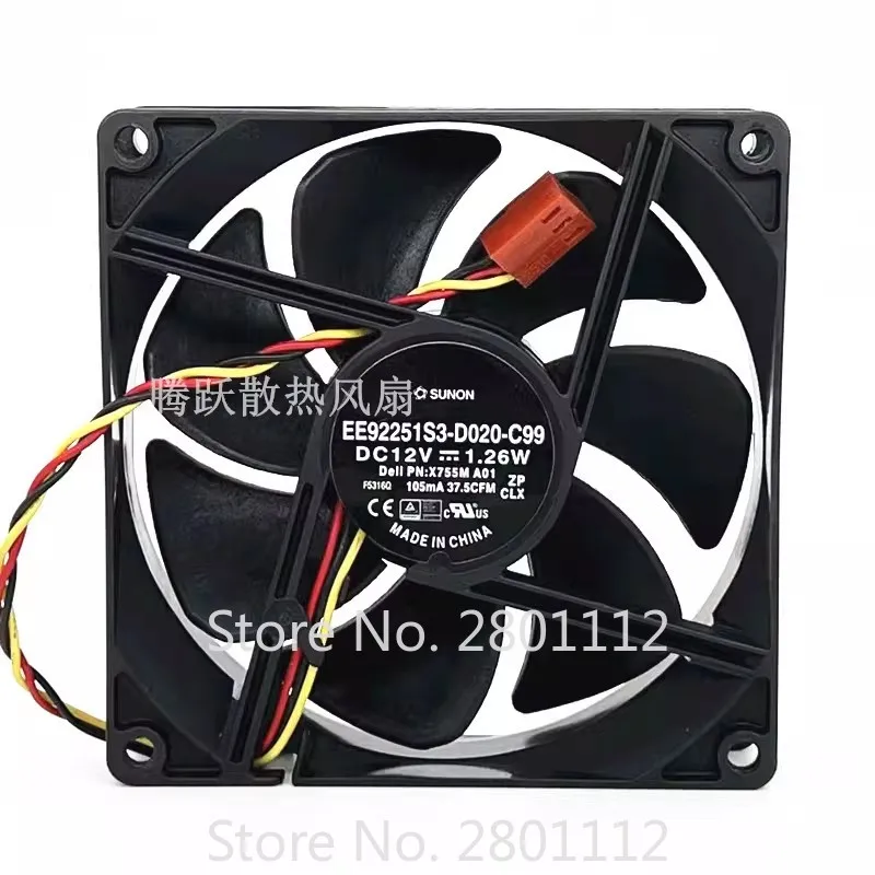 

New Cooler Fan for SUNON 9225 12V 1.26W EE92251S3-D020-C99 3 Wire 9025 90 *90 * 25mm