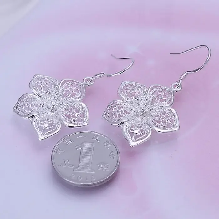 925 Sterling Silver Earring Elegant Flower For Women Cute Popular Beautiful Fashion Party Earrings Jewelry Wedding  Lady