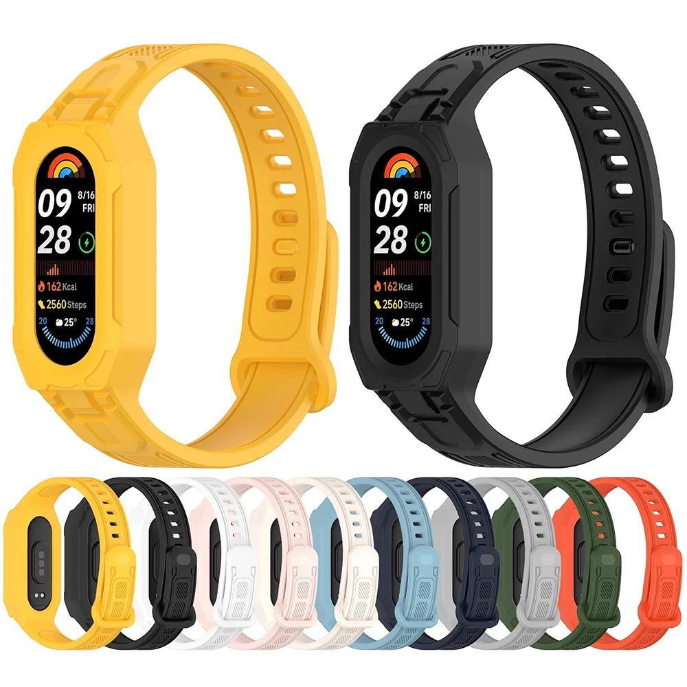Integriertes Uhren-Silikonarmband für Xiaomi Mi Band 10 9 8 7 6 5 4 3 Sportschutzhülle Brecelet Correa Miband 10 Zubehör