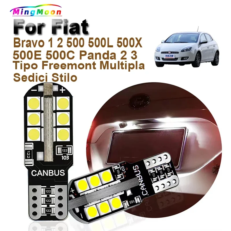 2Pcs T10 LED Bulbs For Fiat Multipla Bravo 1 2 500 500L 500X 500E 500C Panda 2 3 Tipo Freemont Sedici Stilo License Plate Lights