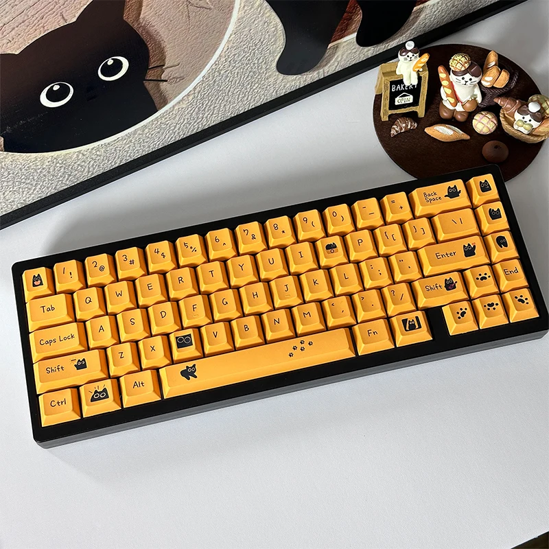Black Cat Theme PBT Keycaps CHERRY Profile Dye-Sublimated Keycap Set For Mx Cherry Gateron Switch Mechanical Keyboard Kit