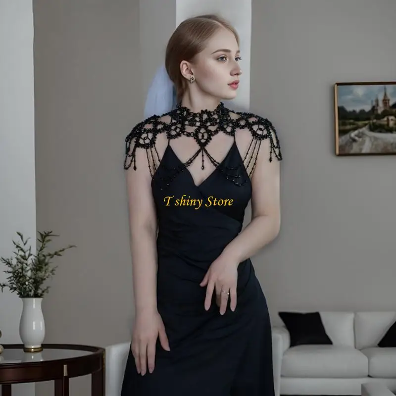 N58F Wearable Shoulder Chain Necklace Mulyi Layer Body Accessory for Evening Parties