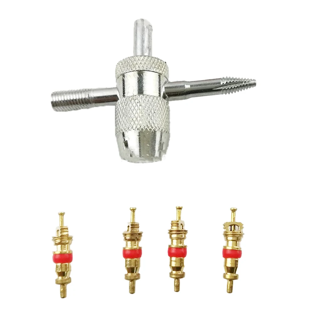 Herramienta para quitar neumáticos con núcleo de válvula 4 en 1, herramienta de limpieza de neumáticos para coches/bicicletas, reparación de neumáticos, plata/oro/rojo, alta calidad