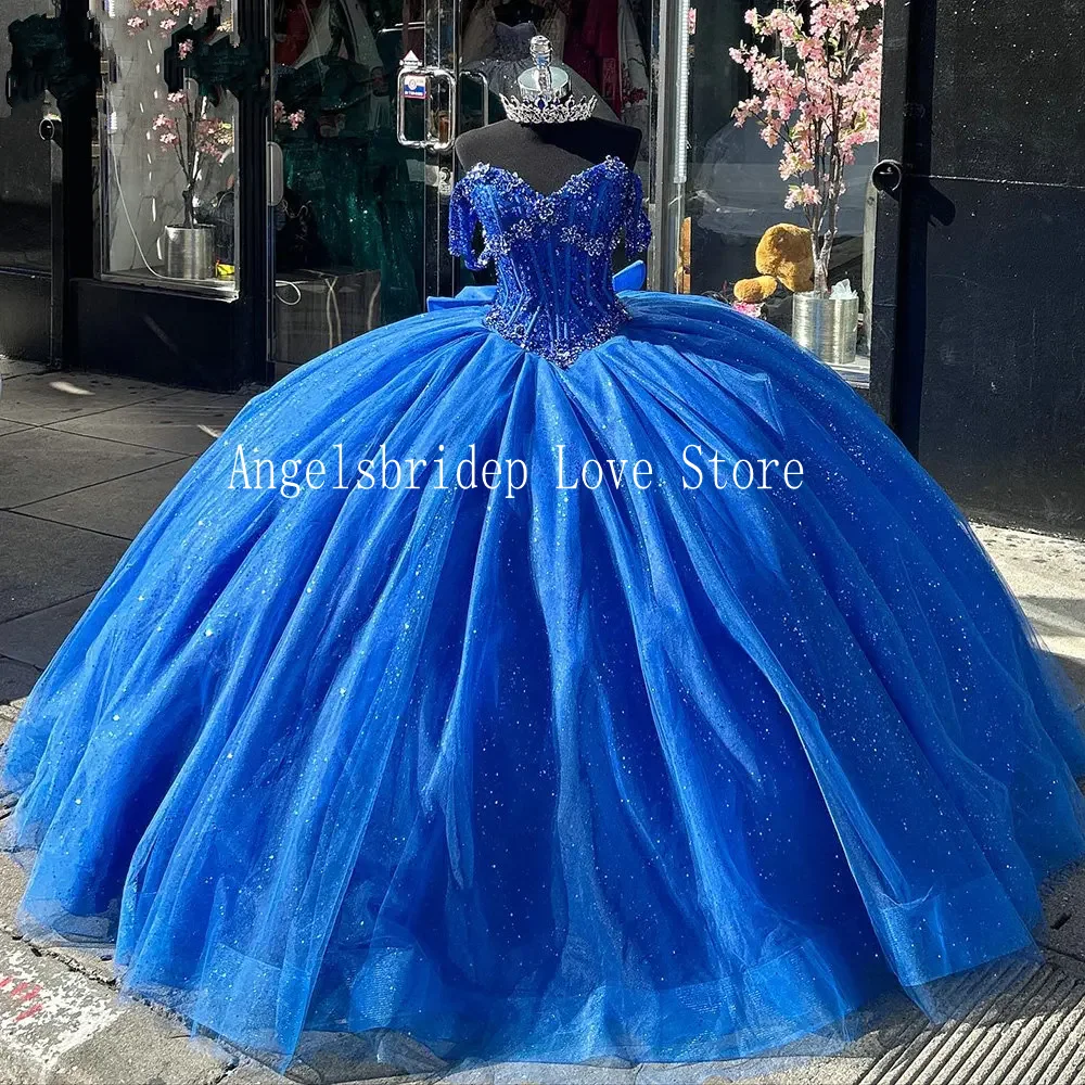 Angelsbridep Customized Shiny Royal Blue Ball Gown 15 Years Old Quinceanera Dresses Robes De Soiree Girls Birthday Party Dress