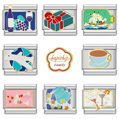 Hapiship 가족 여성 패션 유약 여행 와인 커피 매력 링크 맞는 9mm 팔찌 스테인레스 스틸 만들기 DIY 쥬얼리 NEW139