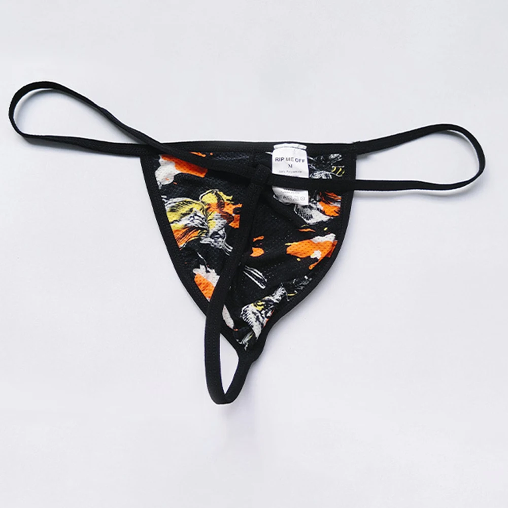 Sexy Men Printed G-string Low-Rise T-back Thong Male Soft Underwear Bulge Pouch Underpants Beach Briefs Fashion Bikini Trunks