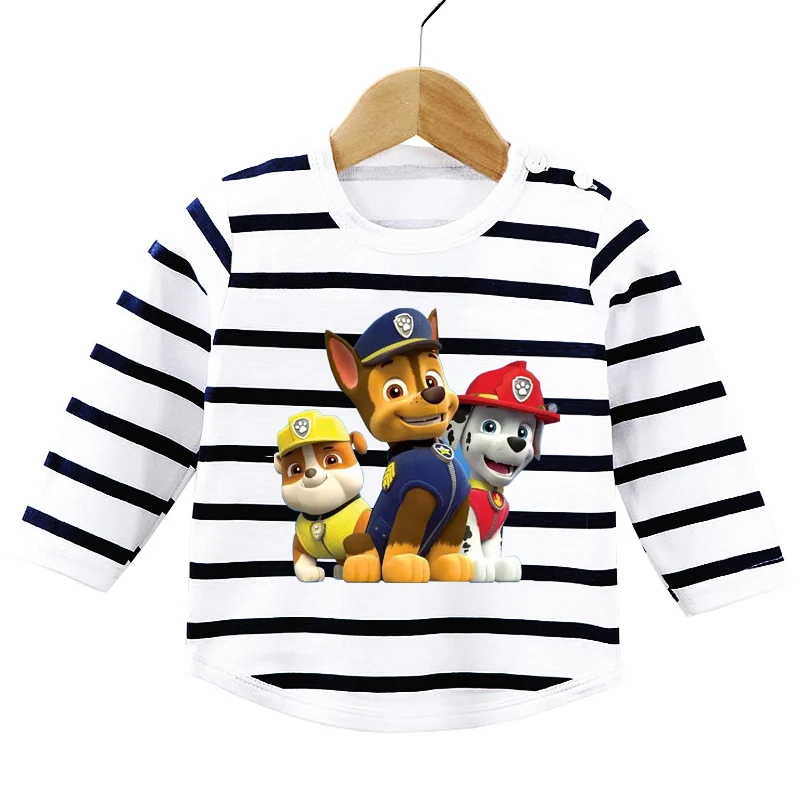 Infant Newborn Girls Boys Autumn Full Sleeve Striped Top Tees Kids Baby PAW Patrol Shirts Toddler T-shirts Cotton Clothing