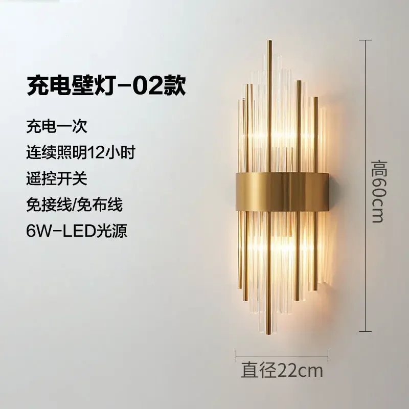 2025 Rechargeable Battery Wall Lamp Wiring Free Crystal Wall Lamp Light Luxury Modern For Living Room Golden Led Wall Sconce Lam image 3