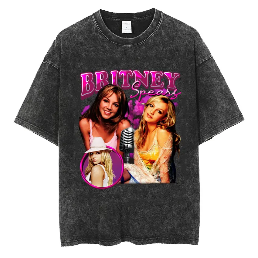 Britney Spears and Now Watch Me Printed T Shirt Men Women Fashion Aesthetic T-shirt Vintage Washed Oversized T Shirts Streetwear