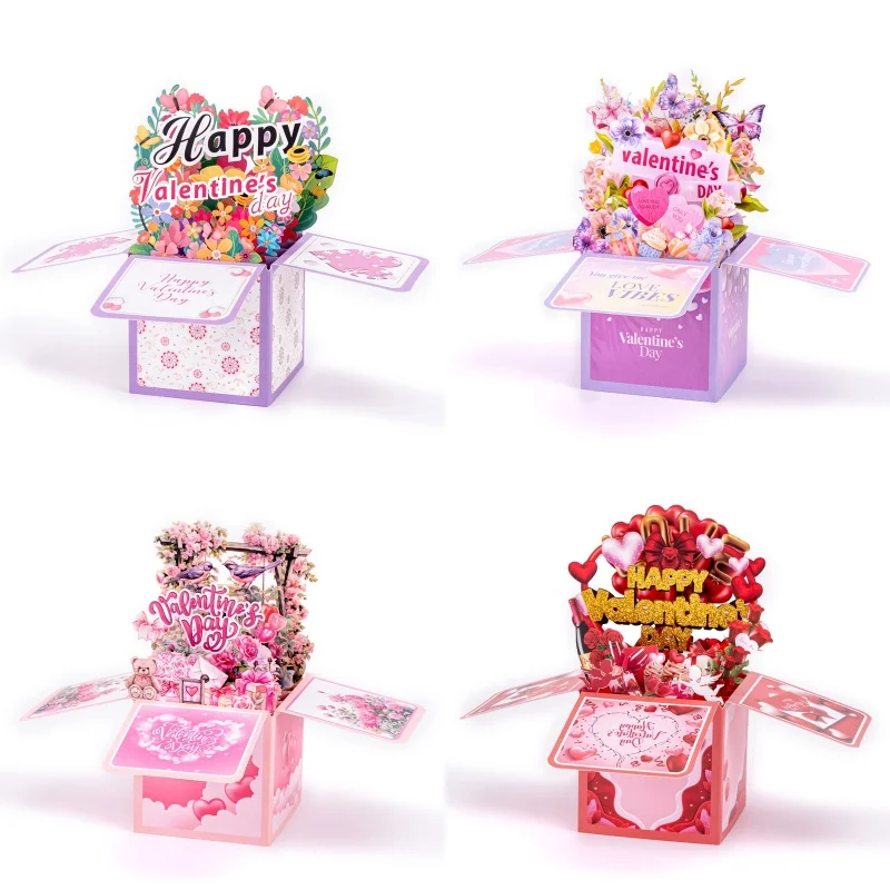 

Valentine's Day 3D Pop-Up Box Paper Sculpture Holiday Gift Flower Bear Valentine's Day Surprise Card for Girlfriend and Wife