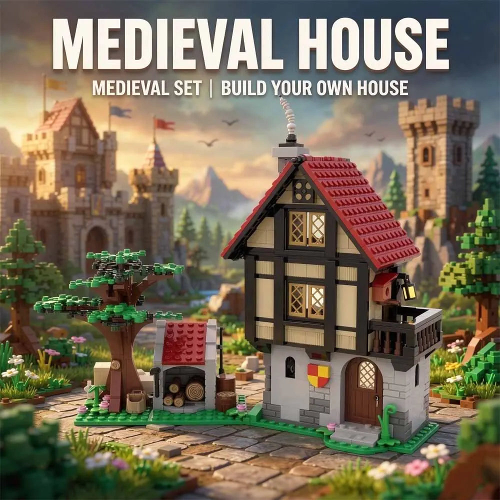 Ensemble de blocs de construction de maison médiévale MOC-82740, 519 pièces, modèle de maison de village médiévale, Kit de briques, jouet Street View pour adultes, cadeaux