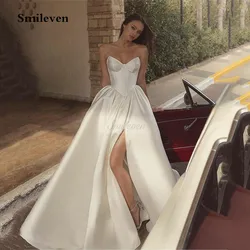 Smileven Strapless Wedding Dresses Satin Side Split Corset Bride Dress Side Split Vestido de novia 2024 Wedding Gowns