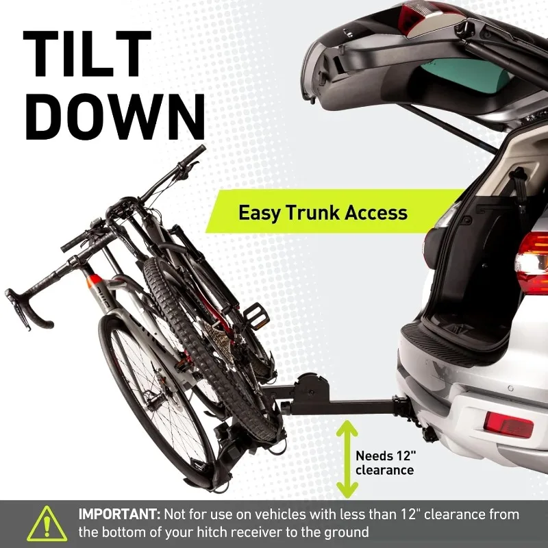 Bike Hitch Rack Rack Fits Fat Tire Mountain Bike Standard Bicycles  65lbs Per Bike Tilt Down/Fold Up Platform  Locking Tow Mount