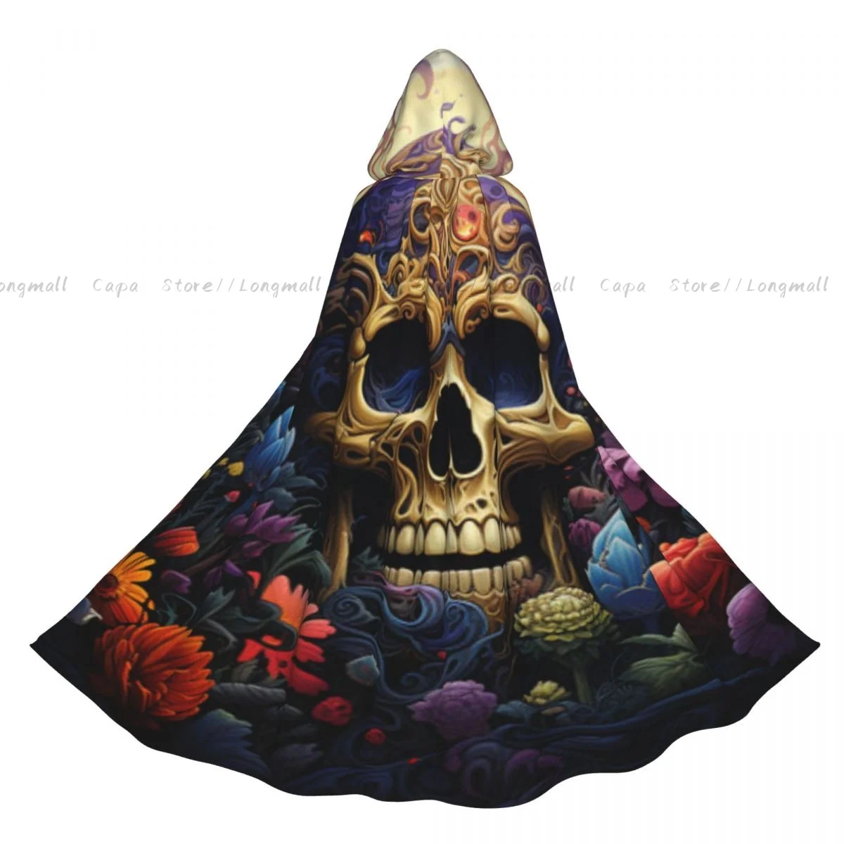 Cosplay Medieval Costumes Psychedelic Skull Hooded Cloak Capes Long Robes Jackets Coat Carnival