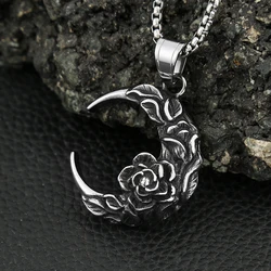 Punk Vintage 316L Stainless Steel Moon And Night Pendant With Rose For Men Women Biker Fashion Creative Jewelry Gifts Wholesale