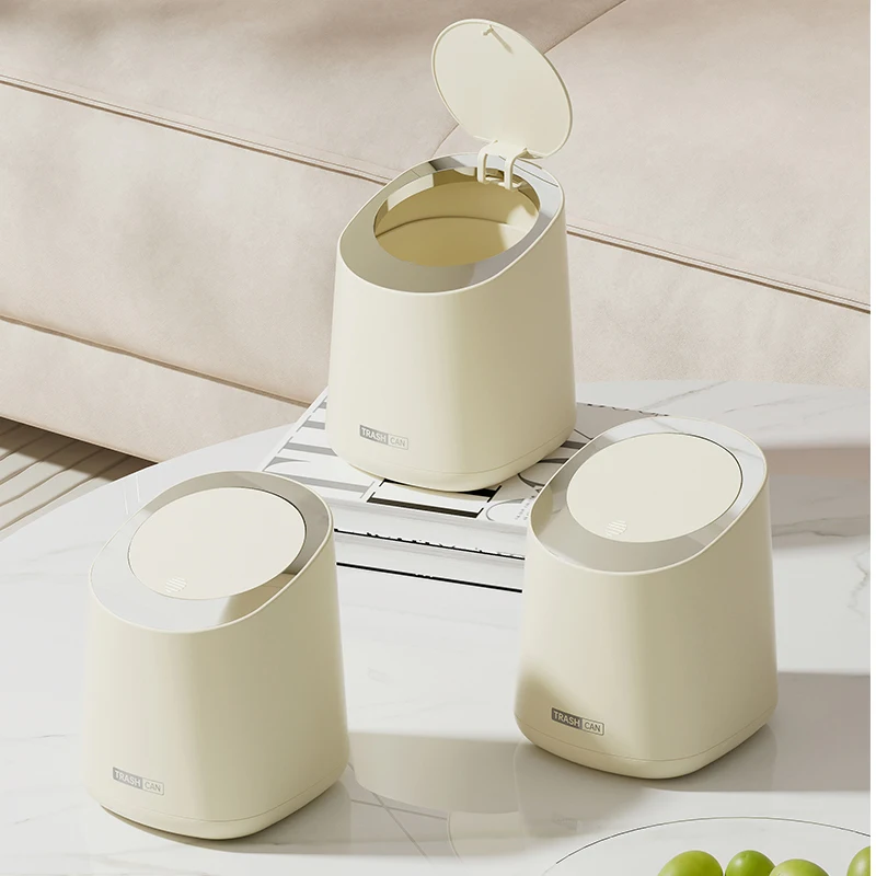 Mini Cute Pressing Desktop Trash Can Double-layer Coffee Table Bomb Cover Bedroom Office Small Storage Bucket Rubbish Dustbin