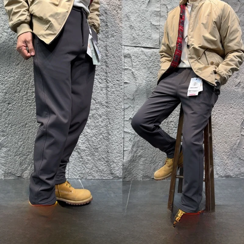 

High-End Men's Fce-Lined Soft ell Casual Pants 3D Tailoring Outdoor Windproof Autumn Winter New Sle Straight Leg Trousers
