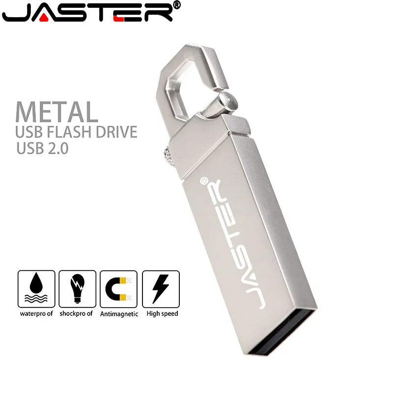 JASTER Silver Metal USB 2.0 Flash Drives 128MB 4GB 8GB 16GB 32GB 64GB 128GB Portable Memory Stick 100% Real Capacity Pen Drive