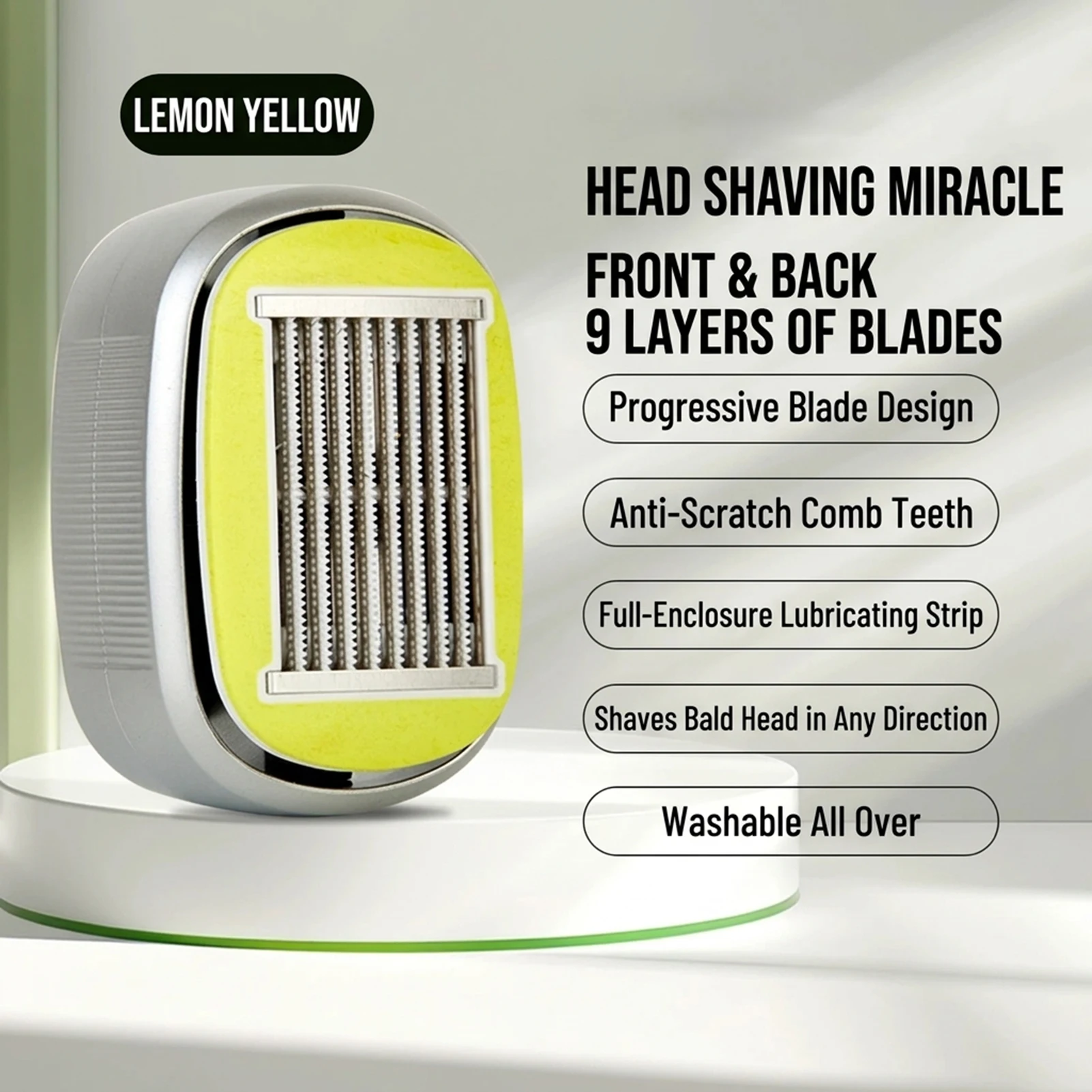 Efficient Head Shaver Smooth for Bald Men 9 Blade Alloy Steel Manual Razor Waterproof Wet Dry Grooming Barber Tool Travel