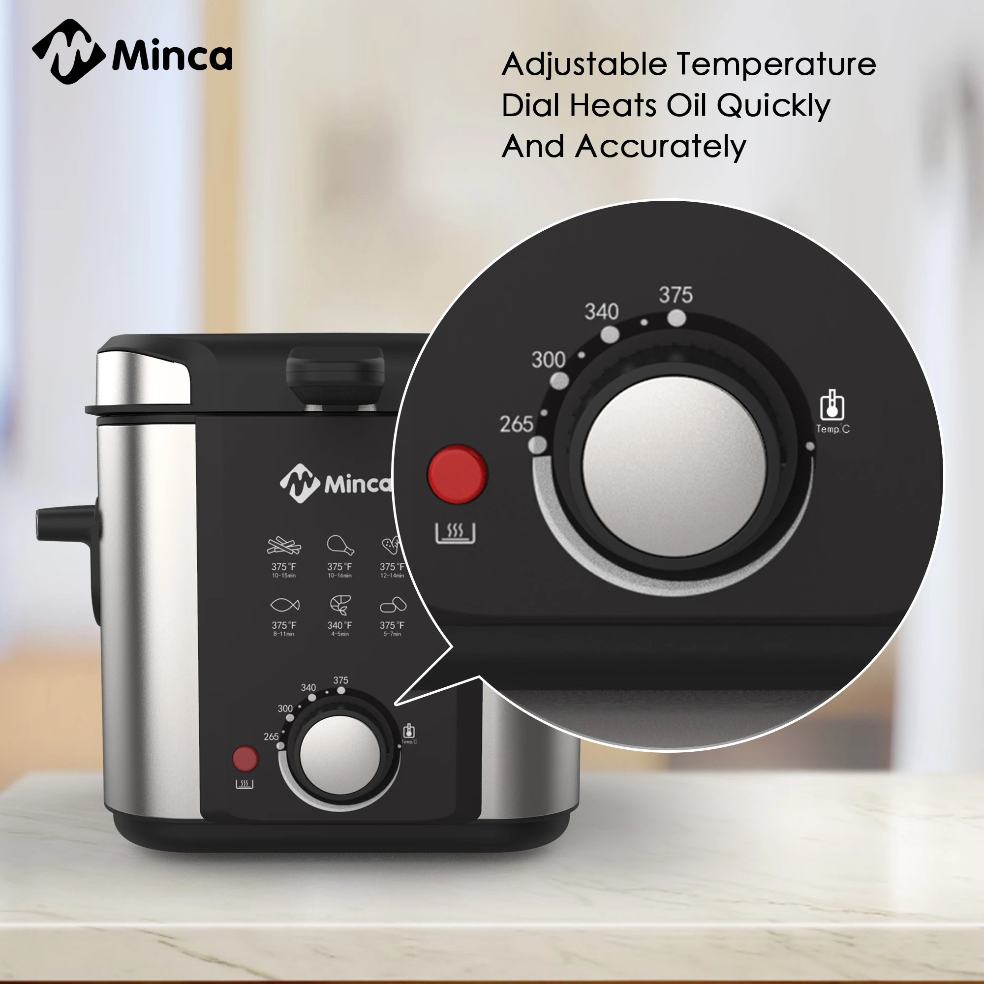 Minca 1.5L Electric Deep Fryer Stainless Steel with Viewing Window Adjustable Temperature Removable Basket Cool-Touch Handle