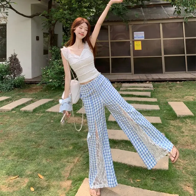 

New Summer Style with Design Sense Lace Patchwork Little Style High-waisted Loose and Slimming Wide-leg Pants