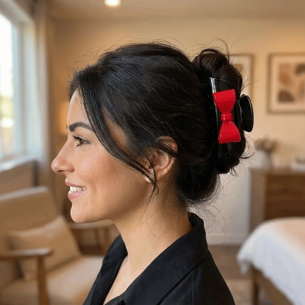 

Personalized Acrylic Bow Hair Claw Korean Style Red Bowknot Claw Clip Black Headdress Acetate Shark Clip Female