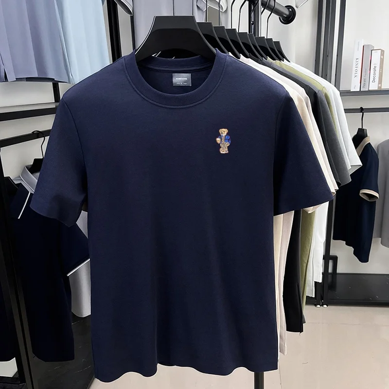 Designer-Sommer-Herren-Kurzarmhemd mit Rundhalsausschnitt, Teddybär-Stickerei, Baumwoll-T-Shirt, vielseitige Freizeitkleidung für den Alltag. – Detail 9