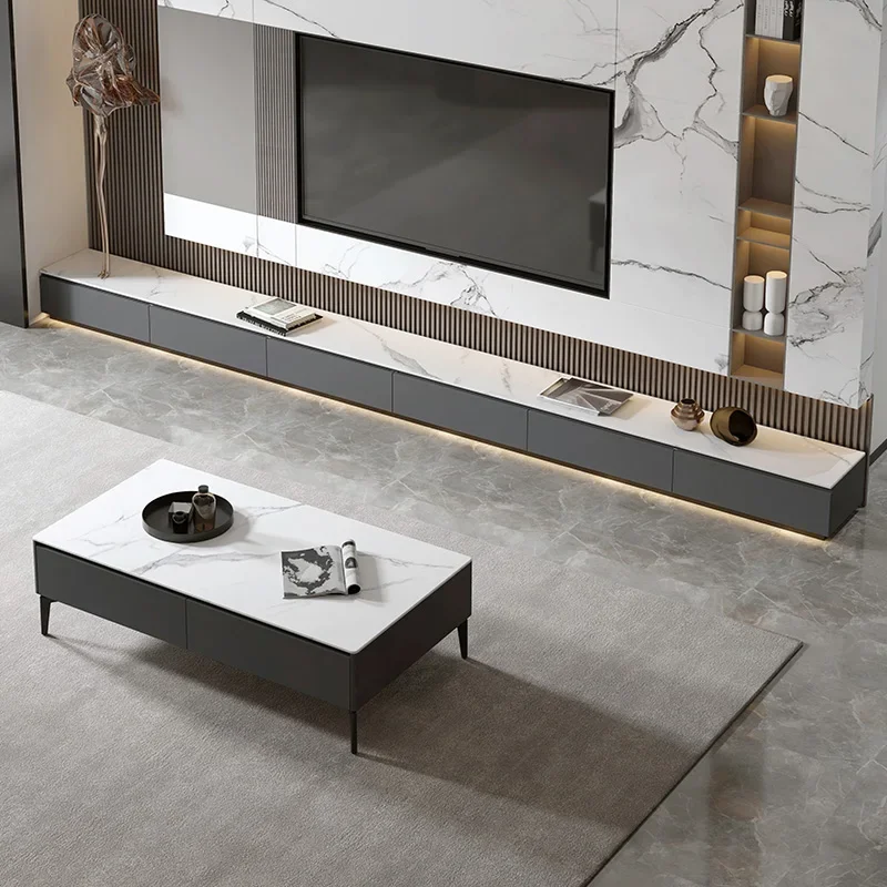 GZ-22 Rock Plate Floor TV Cabinet Tea Table Combination Modern Minimalist Living Room Floor Cabinet TV Cabinet
