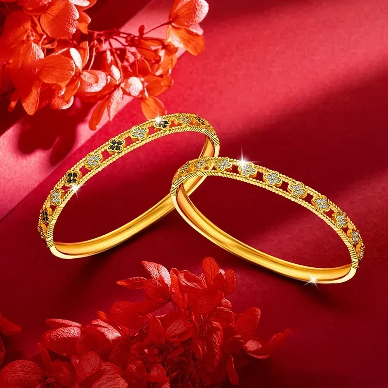 

Браслет из настоящего золота 9999 желтого золота 24 карата с четырьмя листочками