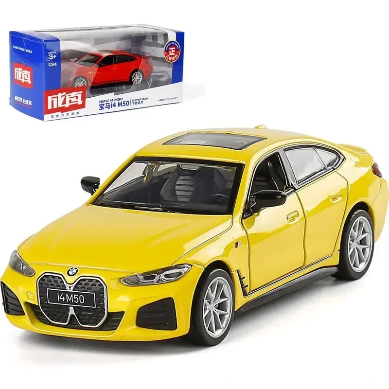 1:34 BMW I4 M50 auto sportiva alta simulazione pressofuso in lega di metallo modello auto suono luce tirare indietro collezione giocattolo per bambini regali