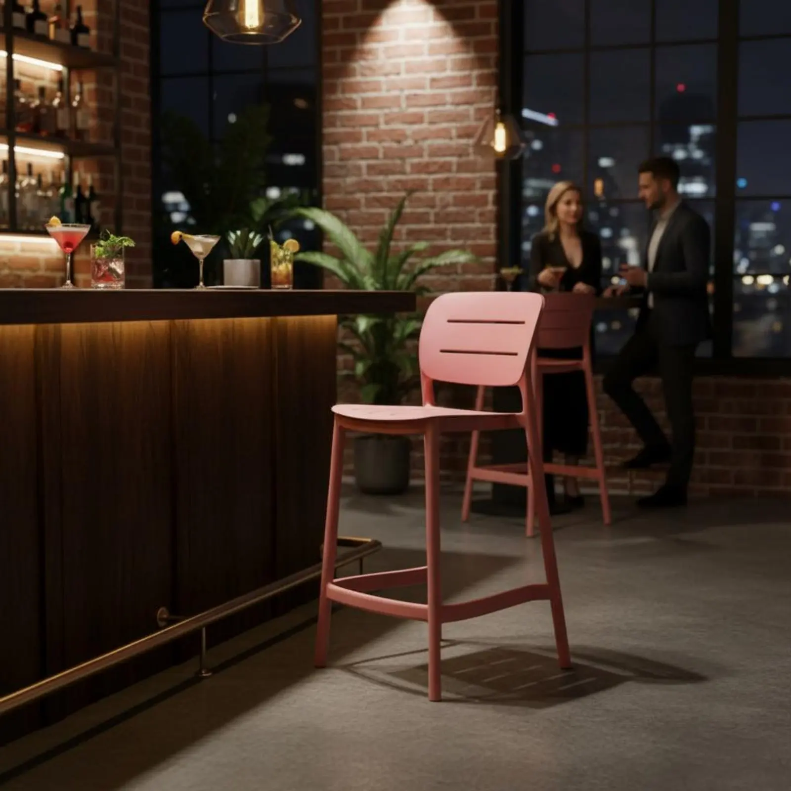 Plastic Bar Chair with Rear Lightweight Stackable Kitchen Counter Stool Household Furniture Waterproof for Patio