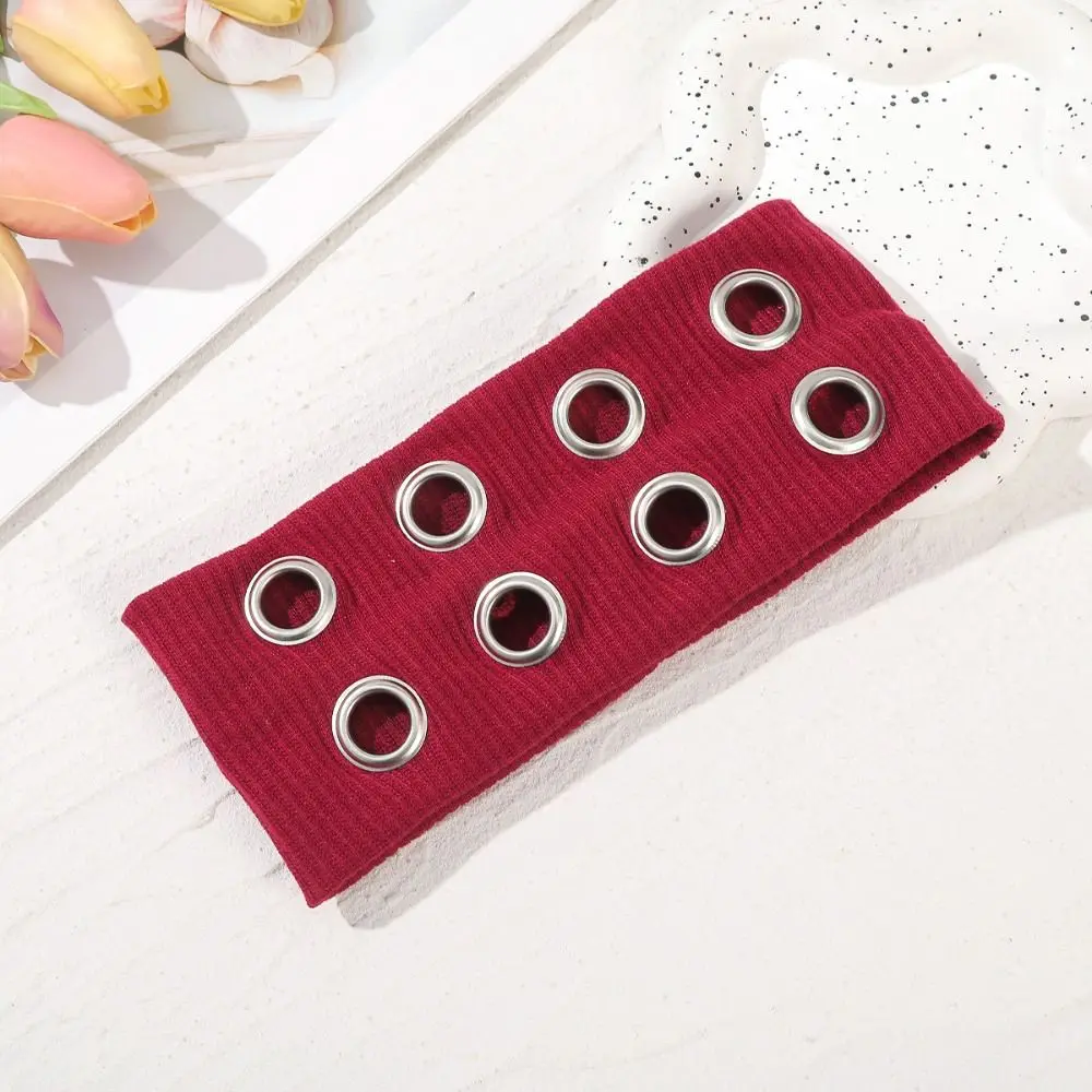 Metal Eyelets Rock Head Band Fabric Wide Elastic Punk Headwrap Rock Style Hollowed Design Hollowed Out Eyelets Headband Sports