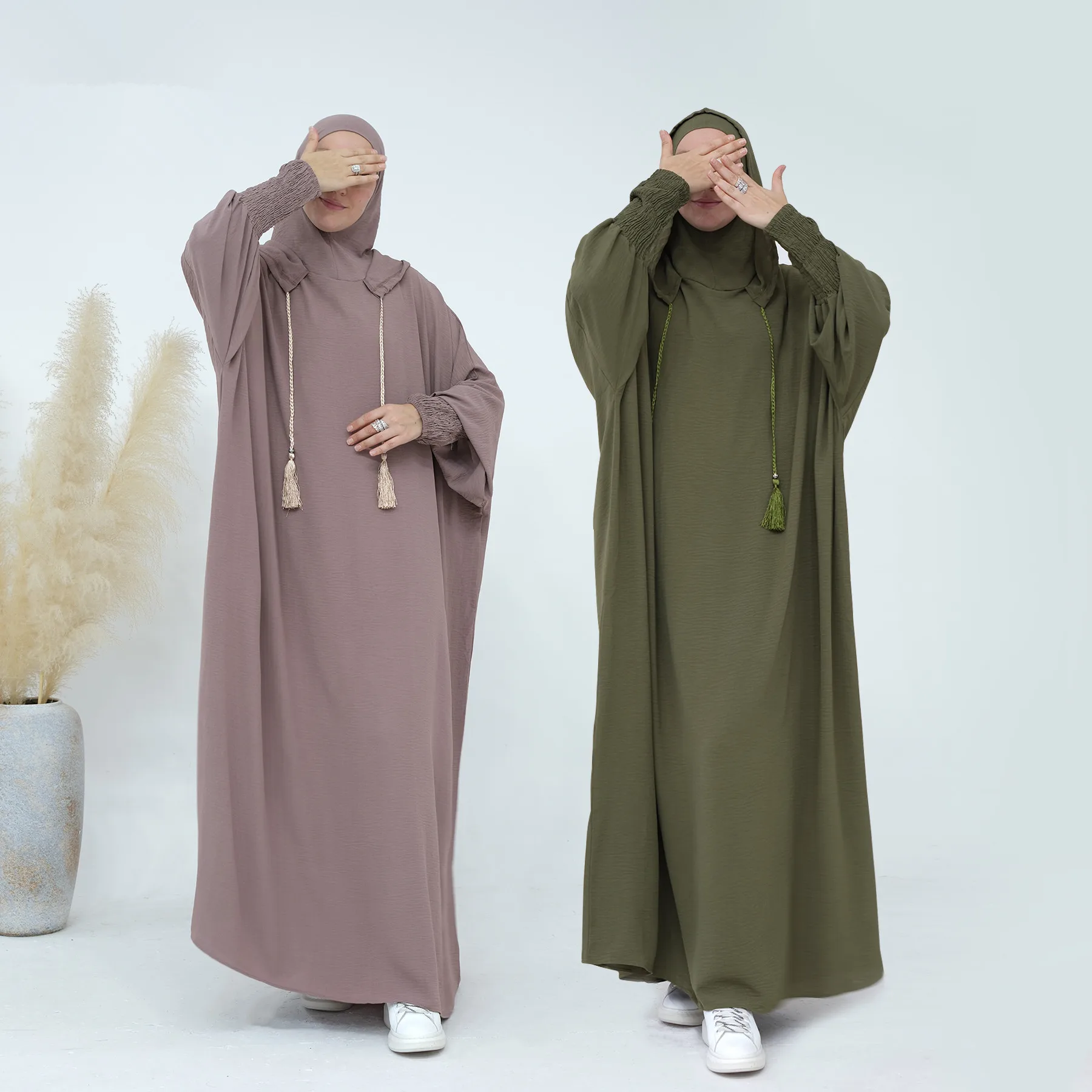 

2024 Ramadan Muslim Women Hooded Dress Eid Mubarak Djellaba Islamic Clothing Modest Prayer Garment Overhead Burqa Kaftan Abaya