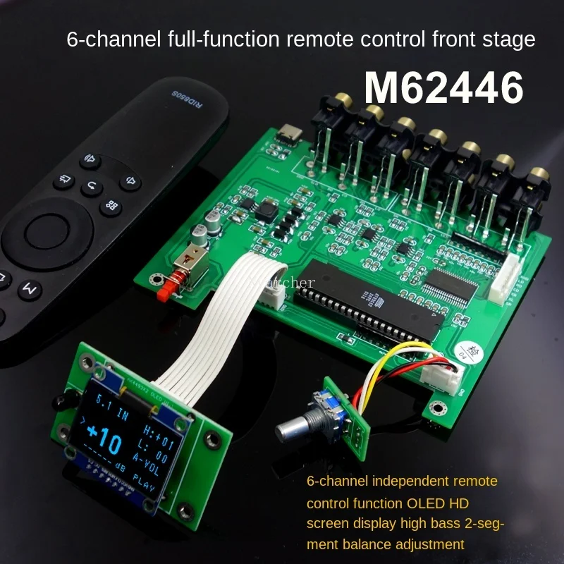 Nvarcher M62446 6 Channel Remote Control Volume  Preamplifier OLED display 5.1 Audio Amplifier