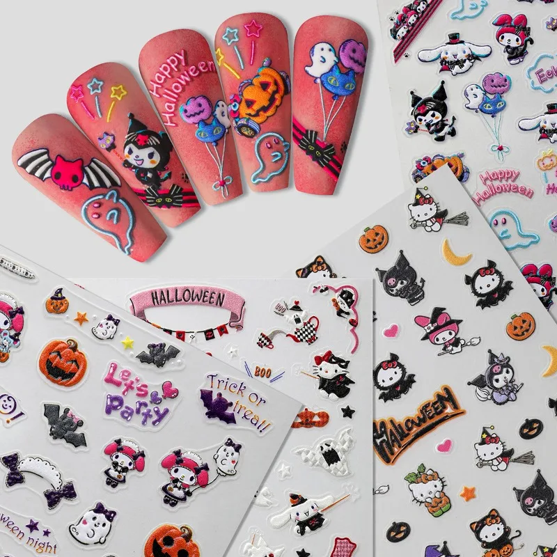 1Pcs Kawaii Sanrio Hello Kitty Nail Stickers Cartoon Kuromi My Melody Cinnamoroll Halloween DIY Nail Decorate Stickers Girl Gift