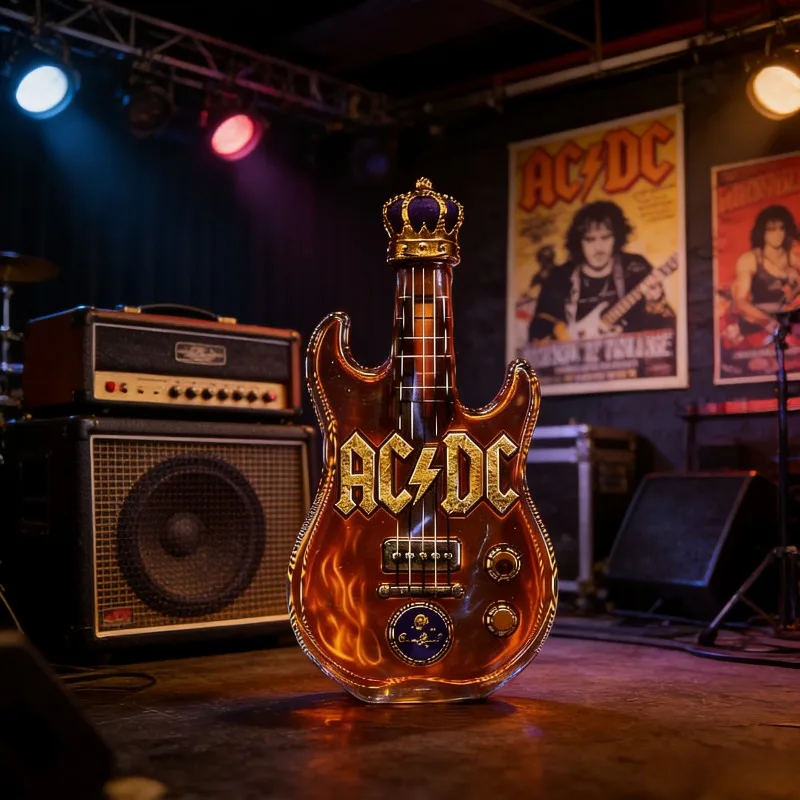 AC/DC Inspired Electric Guitar Shaped Whiskey Decanter, Crown Topped Creative Glass Liquor Bottle for Rock Fans