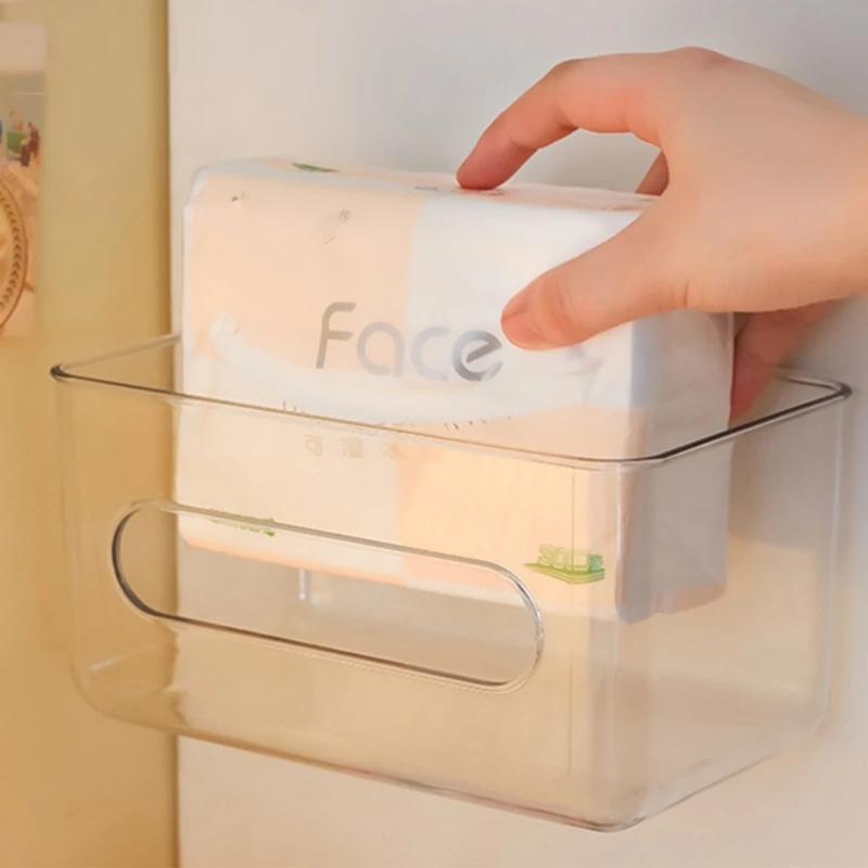 Wall-mounted Transparent Tissue Box Wet Wipe Holder Napkin Paper Rack Face Towel Storage Box Bathroom Paper Holder