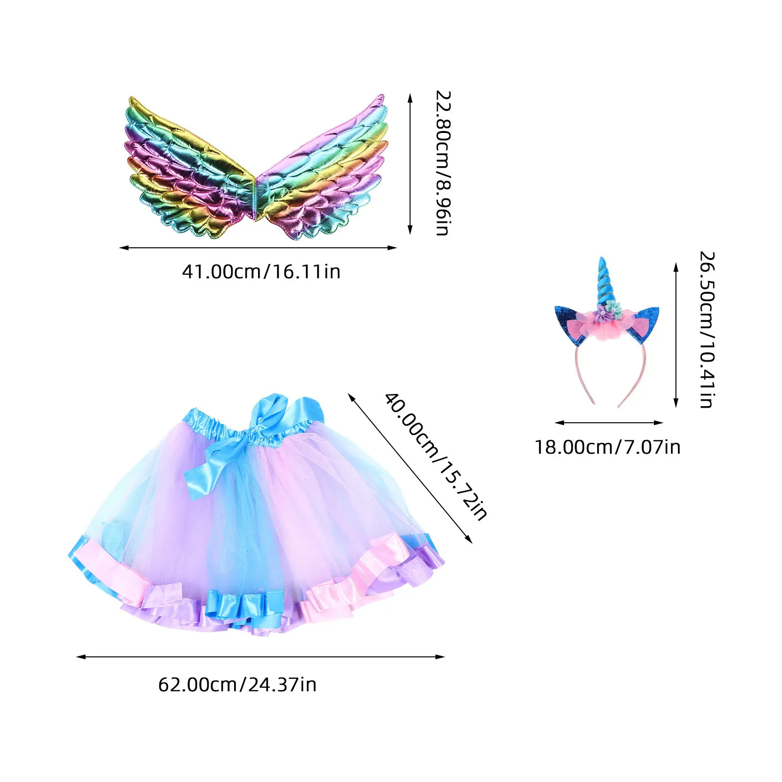 Unicorn Costume Girl Birthday Tutu Dress Including Wings Headband for Photography Party Halloween Cosplay Outfit view 5