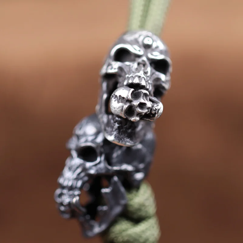 Biting Skeleton Head Brass Knife Beads Punk Skull DIY Paracord Bracelets Accessories Outdoor EDC Umbrella Rope Lanyard Pendants