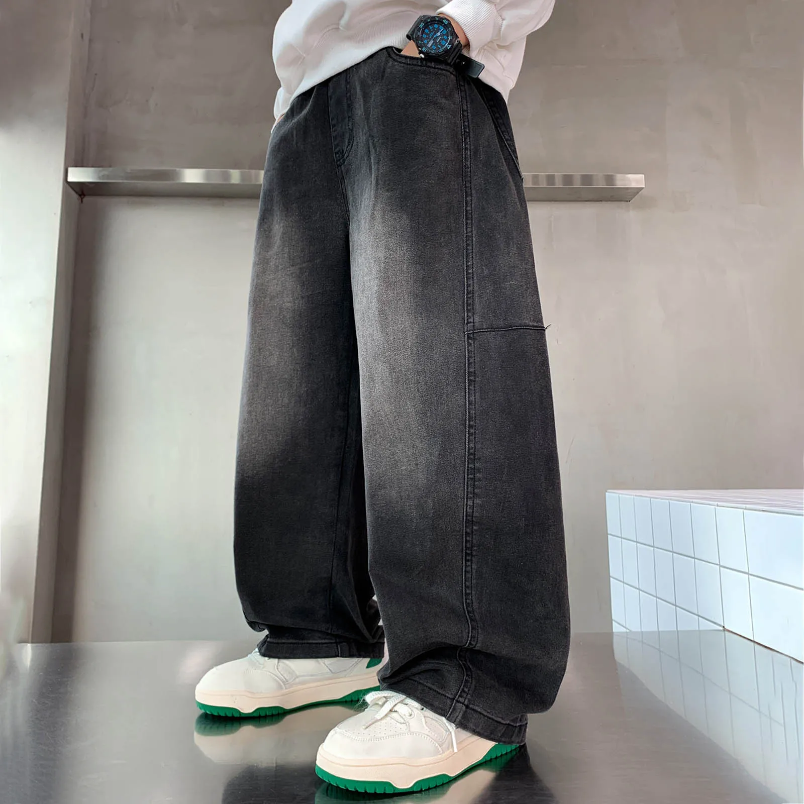 

9 to 12 Month Baby Boy Clothes Boys Comfortable Denim Wide Leg Pants High Waisted Fashionable Boys Slim Fit Pants Size 8