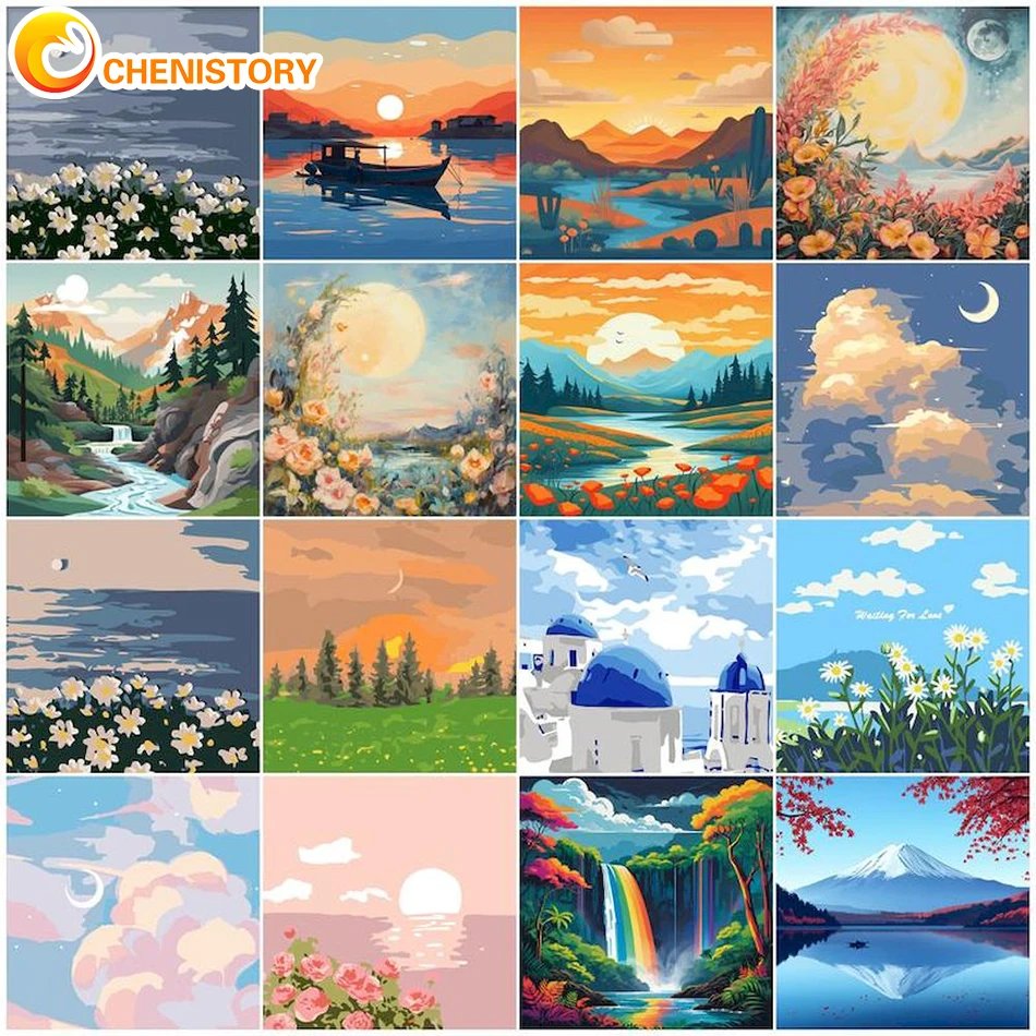 

CHENISTORY 20x20cm Frame Paint By Number Scenery Drawing On Canvas HandPainted Art Gift DIY Pictures By Number Kits Home Decor