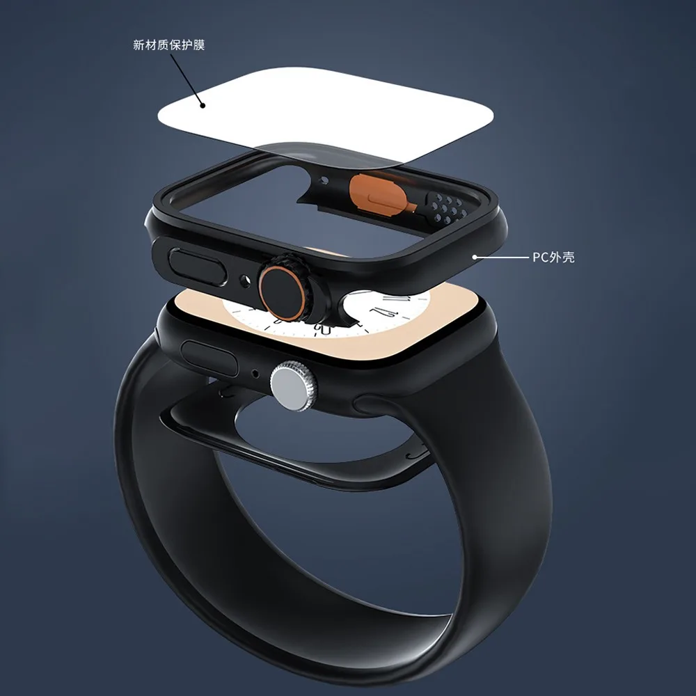 PC Case+Glass for Apple Watch 46mm 42mm 49mm 45mm 41mm 44mm 40mm bumper Screen protector iwatch Series 10 Ultra 9 8 7 6 5 4 SE 3
