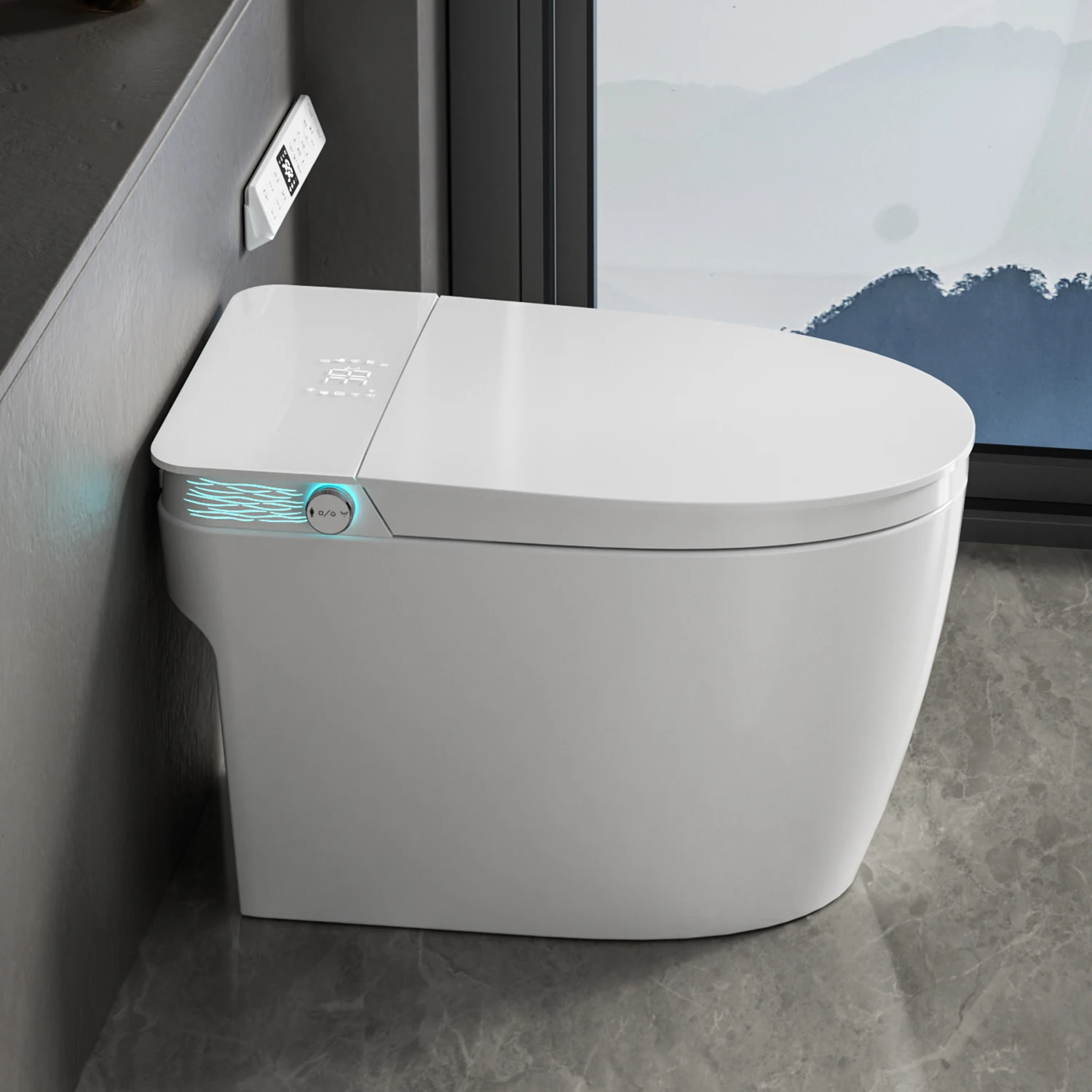 مرحاض مائي ذكي أبيض عالي الجودة لعام 2026 مع أدوات صحية من السيراميك عن بعد، مرحاض كهربائي للحمام #2
