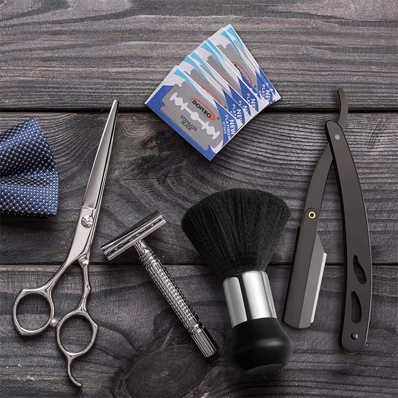

Salon Hairdresser Straight Razor Straight Edge Shaving Razor Manual Shaver with Neck Duster Brush and 10 PCS Double Edge Blades