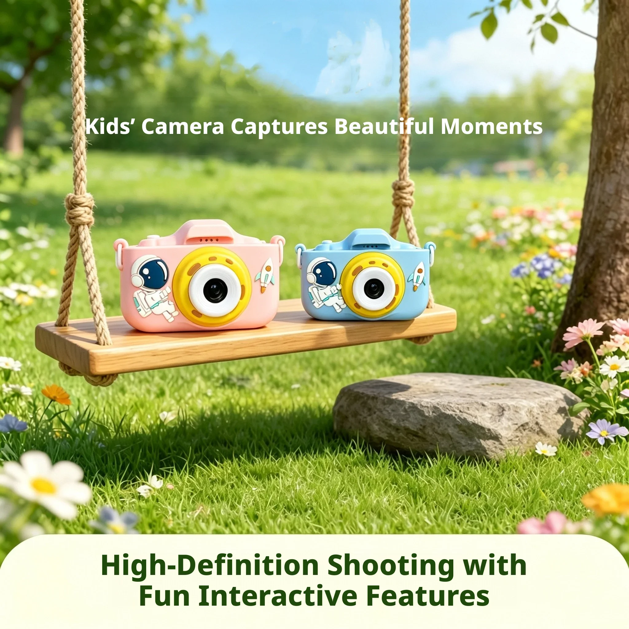 Astronaut Kids Digital Camera HD Dual Lens One-Click Photo Silicone Cover Children's Camera Toy Festival Birthday Gift for Kids